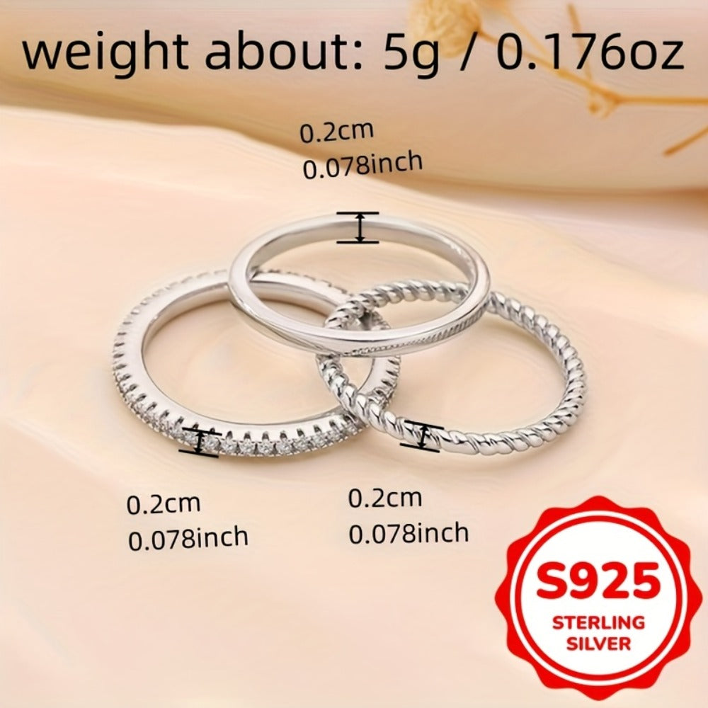 Stackable Rings for Women - Sterling Silver Ring Set for 3pcs - 925 Silver Cubic Zirconia , April - product detail view 5