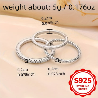 Stackable Rings for Women - Sterling Silver Ring Set for 3pcs - 925 Silver Cubic Zirconia , April - product detail view 5