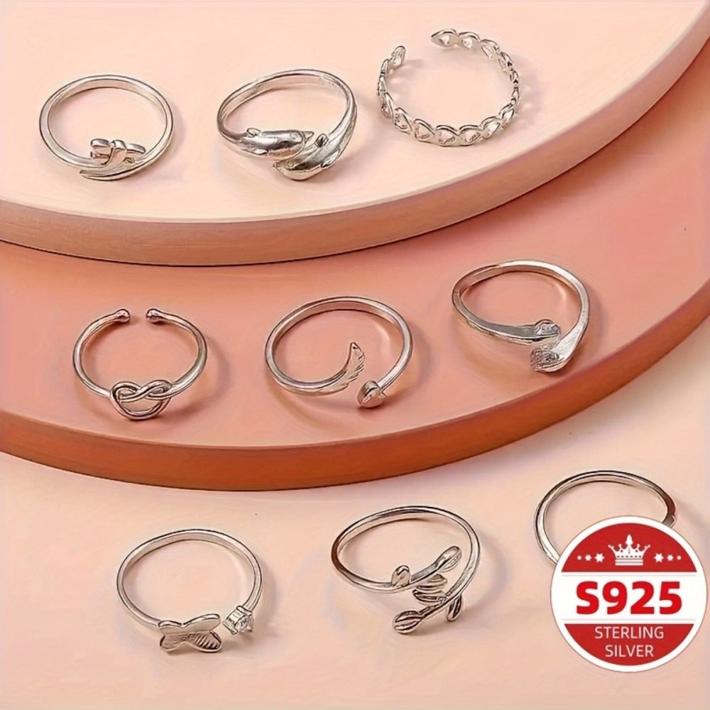 Stackable Rings for Women - Toe Ring Set for 9Pcs S925 Sterling Silver Adjustable Butterfly Snake - product detail view 4
