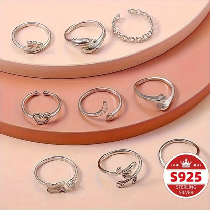 Stackable Rings for Women - Toe Ring Set for 9Pcs S925 Sterling Silver Adjustable Butterfly Snake - product detail view 4