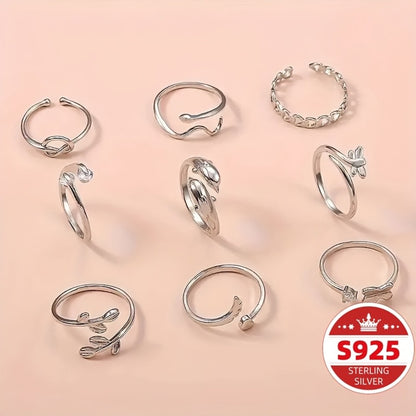 Stackable Rings for Women - Toe Ring Set for 9Pcs S925 Sterling Silver Adjustable Butterfly Snake - product detail view 7