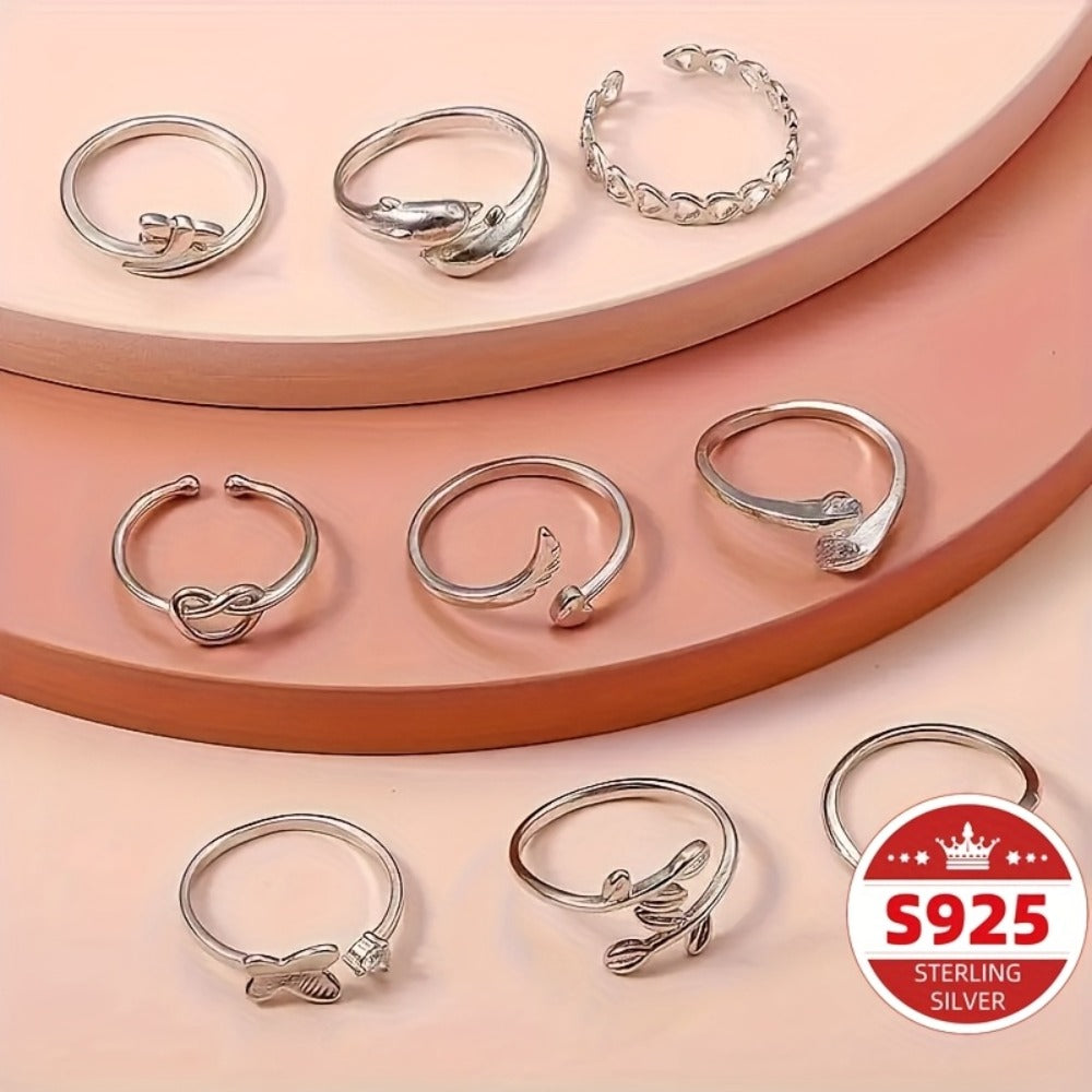 Stackable Rings for Women - Toe Ring Set for 9Pcs S925 Sterling Silver Adjustable Butterfly Snake - product detail view 8
