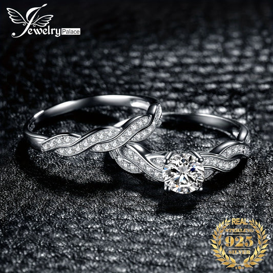 Stackable Rings for Women - Wedding Engagement Ring Set 925 Sterling Silver Infinity Knot Round Cut CZ - main product view