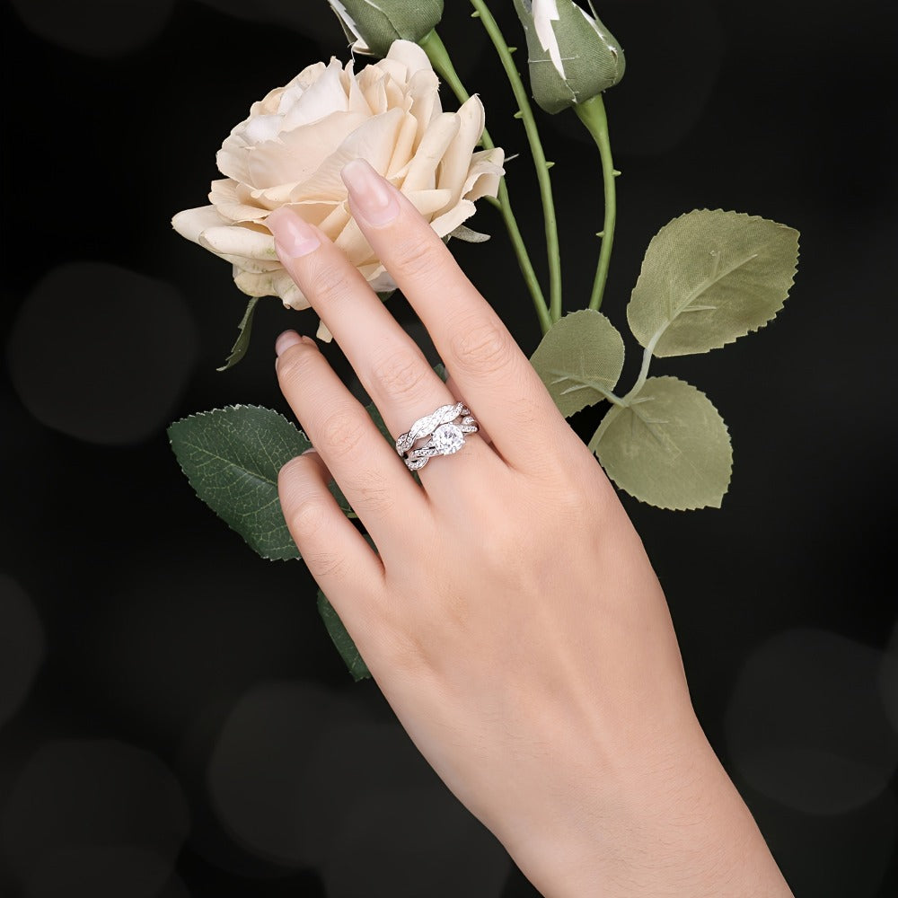 Stackable Rings for Women - Wedding Engagement Ring Set 925 Sterling Silver Infinity Knot Round Cut CZ - product detail view