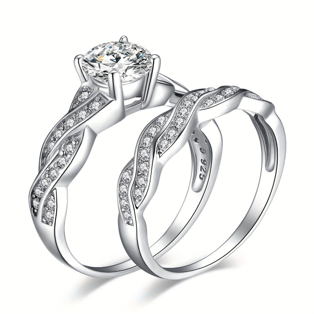 Stackable Rings for Women - Wedding Engagement Ring Set 925 Sterling Silver Infinity Knot Round Cut CZ - product detail view