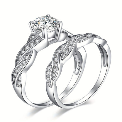 Stackable Rings for Women - Wedding Engagement Ring Set 925 Sterling Silver Infinity Knot Round Cut CZ - product detail view
