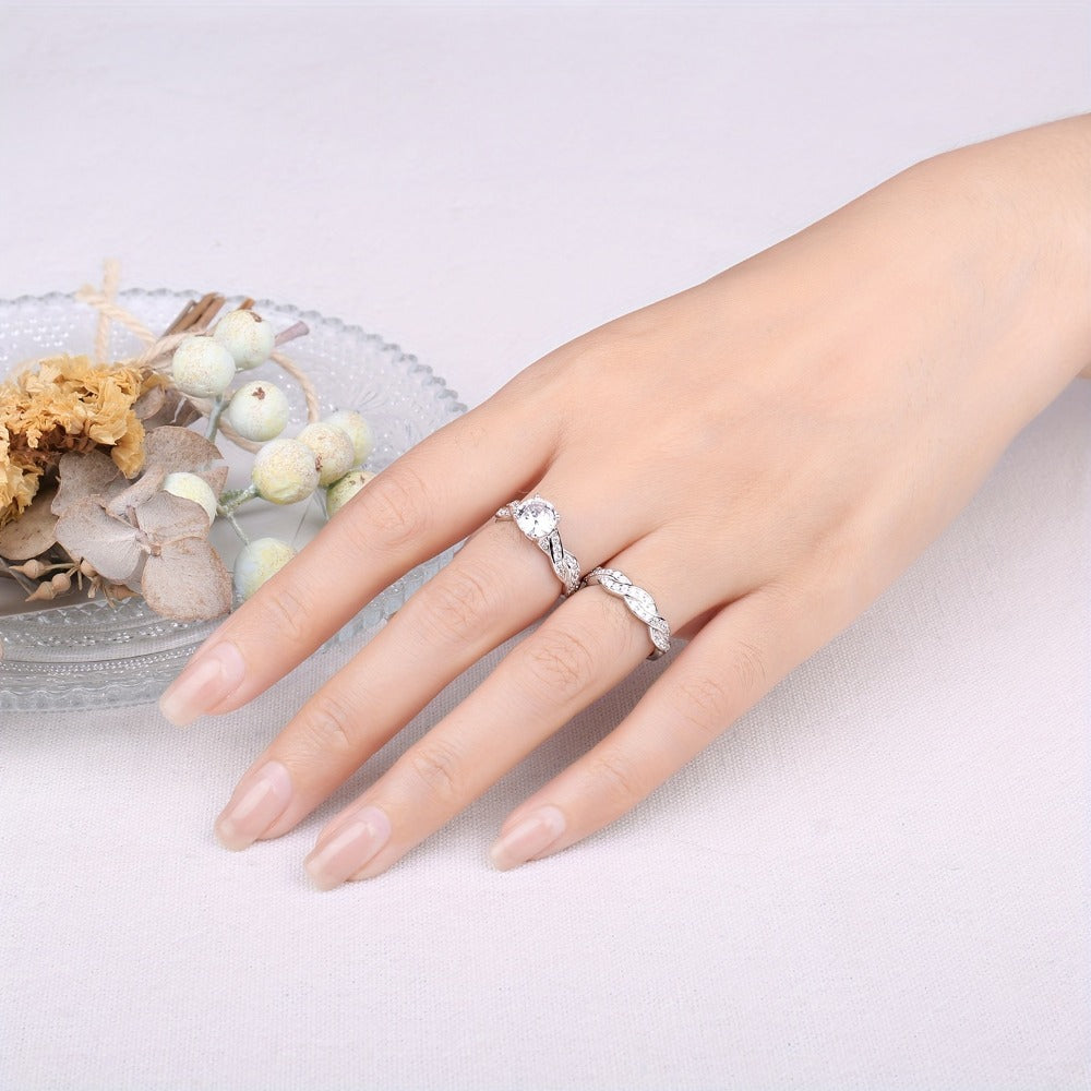 Stackable Rings for Women - Wedding Engagement Ring Set 925 Sterling Silver Infinity Knot Round Cut CZ - product detail view