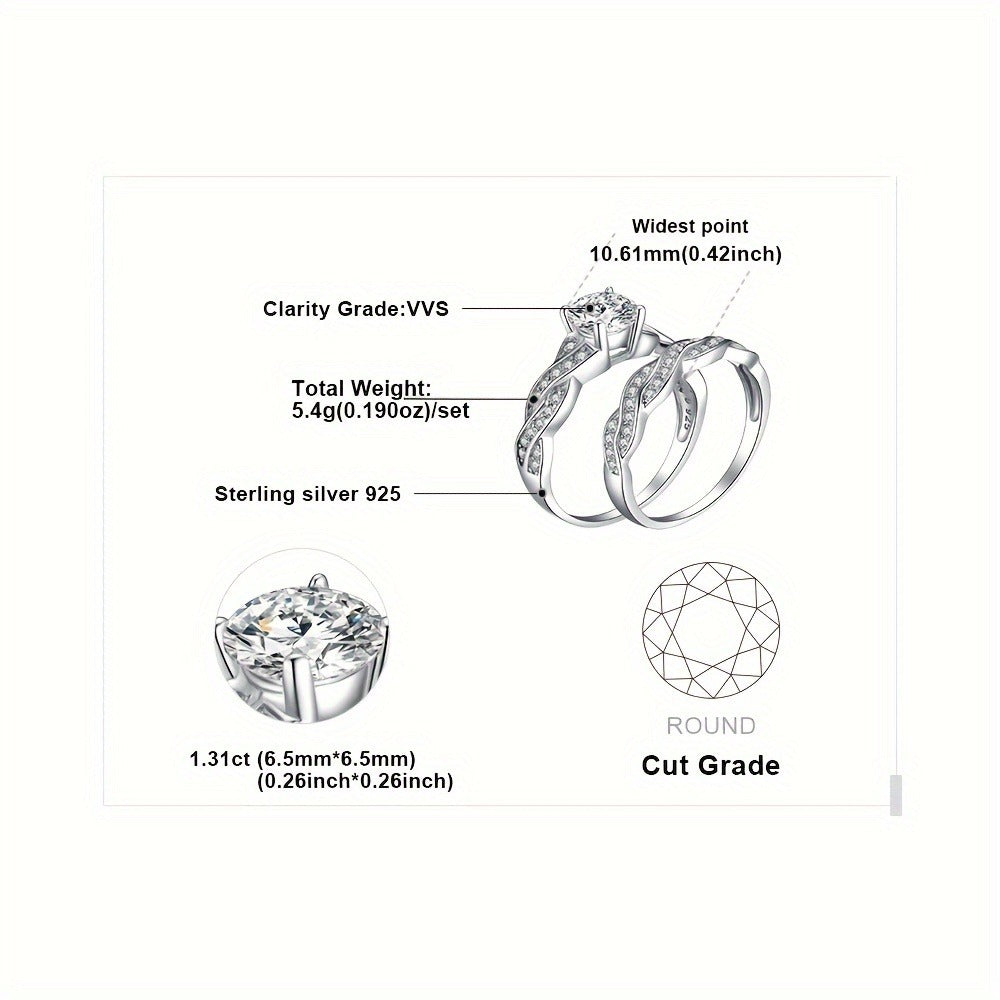 Stackable Rings for Women - Wedding Engagement Ring Set 925 Sterling Silver Infinity Knot Round Cut CZ - product detail view