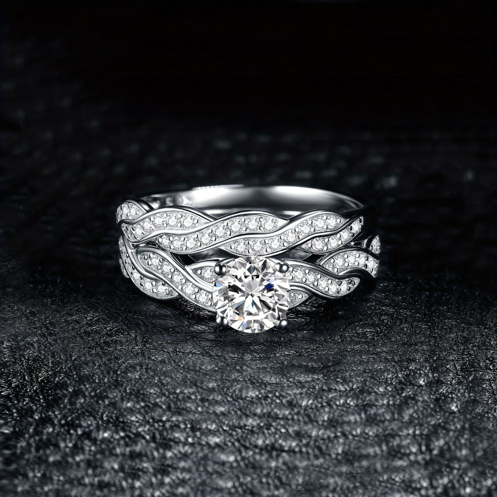 Stackable Rings for Women - Wedding Engagement Ring Set 925 Sterling Silver Infinity Knot Round Cut CZ - product detail view