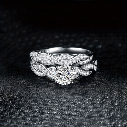 Stackable Rings for Women - Wedding Engagement Ring Set 925 Sterling Silver Infinity Knot Round Cut CZ - product detail view