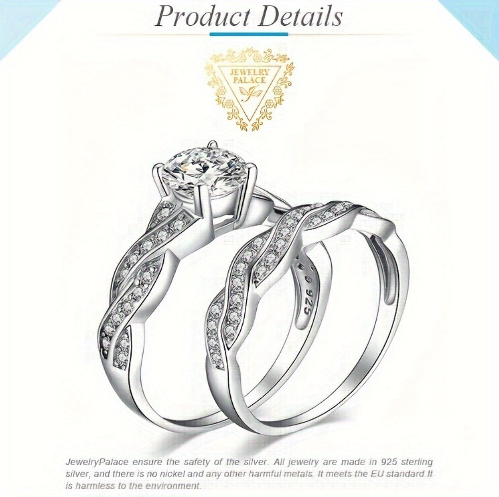 Stackable Rings for Women - Wedding Engagement Ring Set 925 Sterling Silver Infinity Knot Round Cut CZ - product detail view