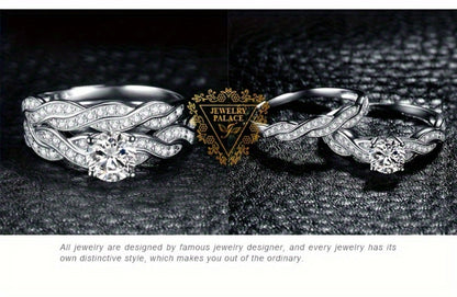 Stackable Rings for Women - Wedding Engagement Ring Set 925 Sterling Silver Infinity Knot Round Cut CZ - product detail view