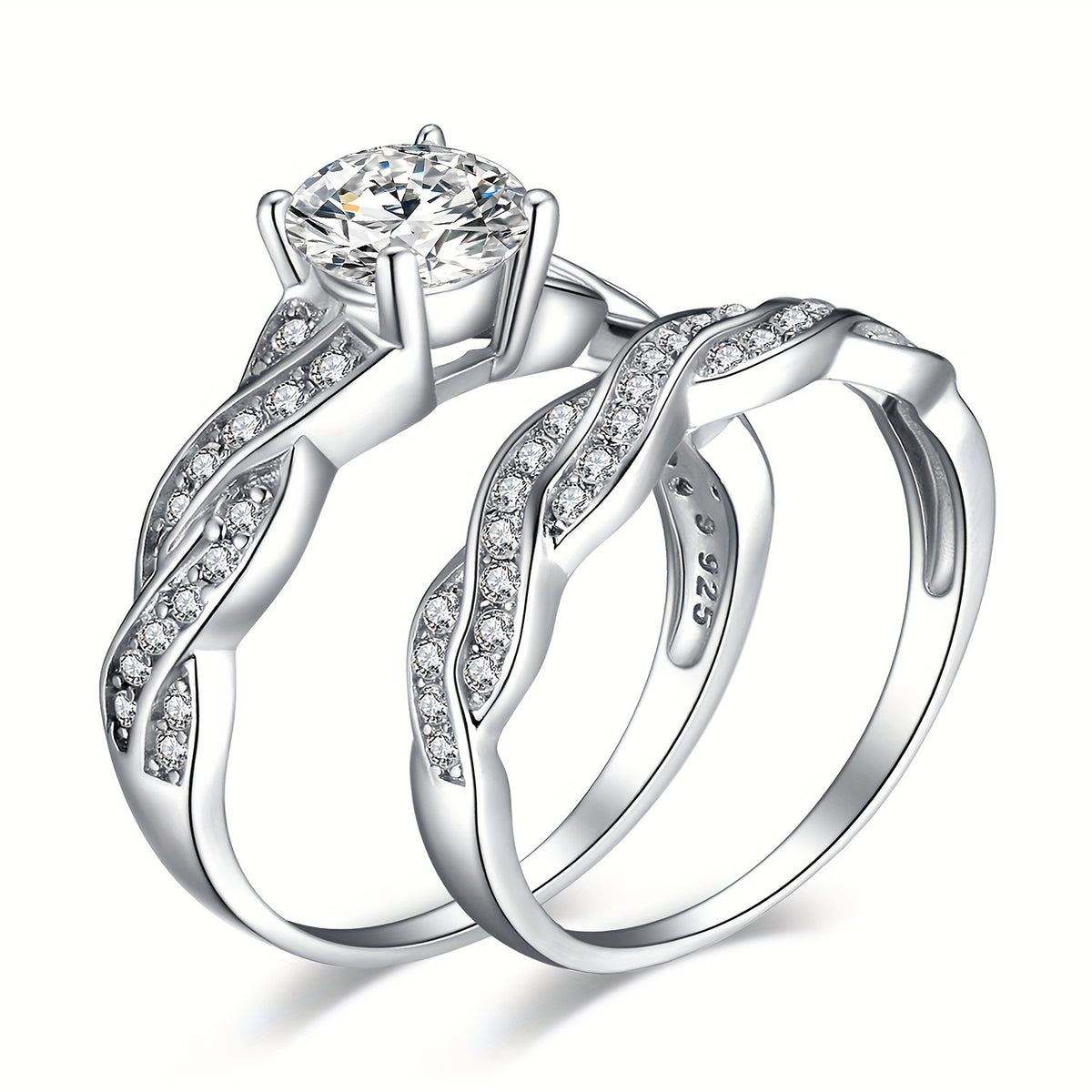 Stackable Rings for Women - Wedding Engagement Ring Set 925 Sterling Silver Infinity Knot Round Cut CZ - product detail view