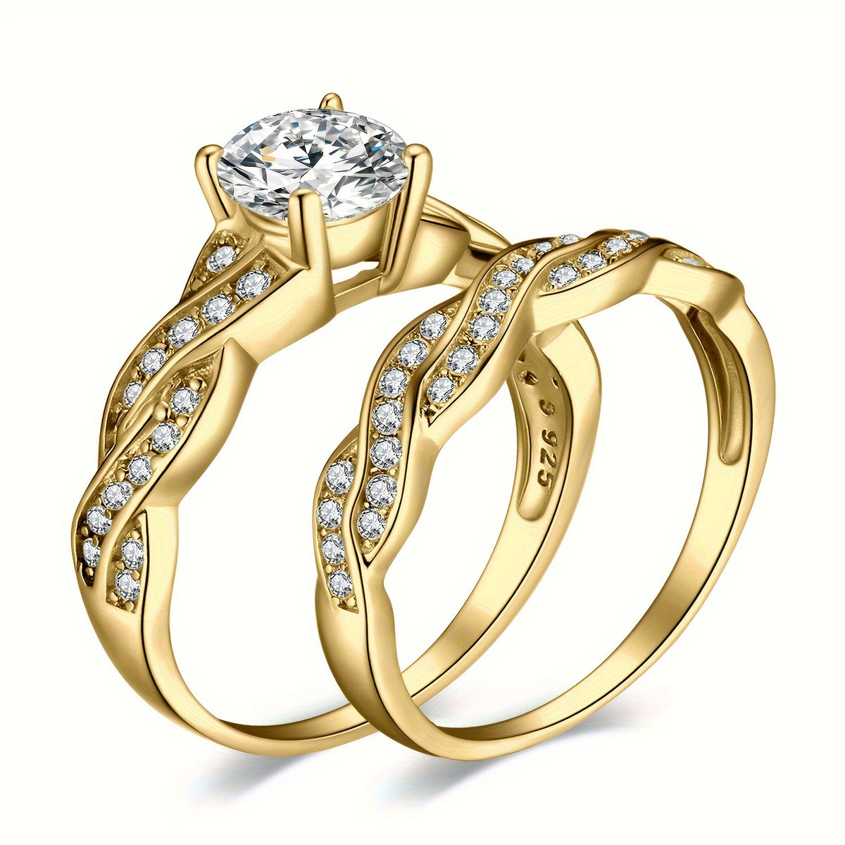 Stackable Rings for Women - Wedding Engagement Ring Set 925 Sterling Silver Infinity Knot Round Cut CZ - product detail view