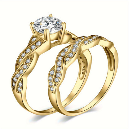 Stackable Rings for Women - Wedding Engagement Ring Set 925 Sterling Silver Infinity Knot Round Cut CZ - product detail view