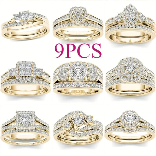 Stackable Rings for Women - Wedding Ring Set for 9 Pieces Multi-Style Bands with Synthetic Zirconia - main product view