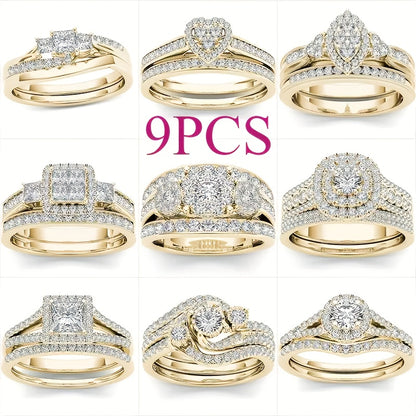Stackable Rings for Women - Wedding Ring Set for 9 Pieces Multi-Style Bands with Synthetic Zirconia - product detail view 11