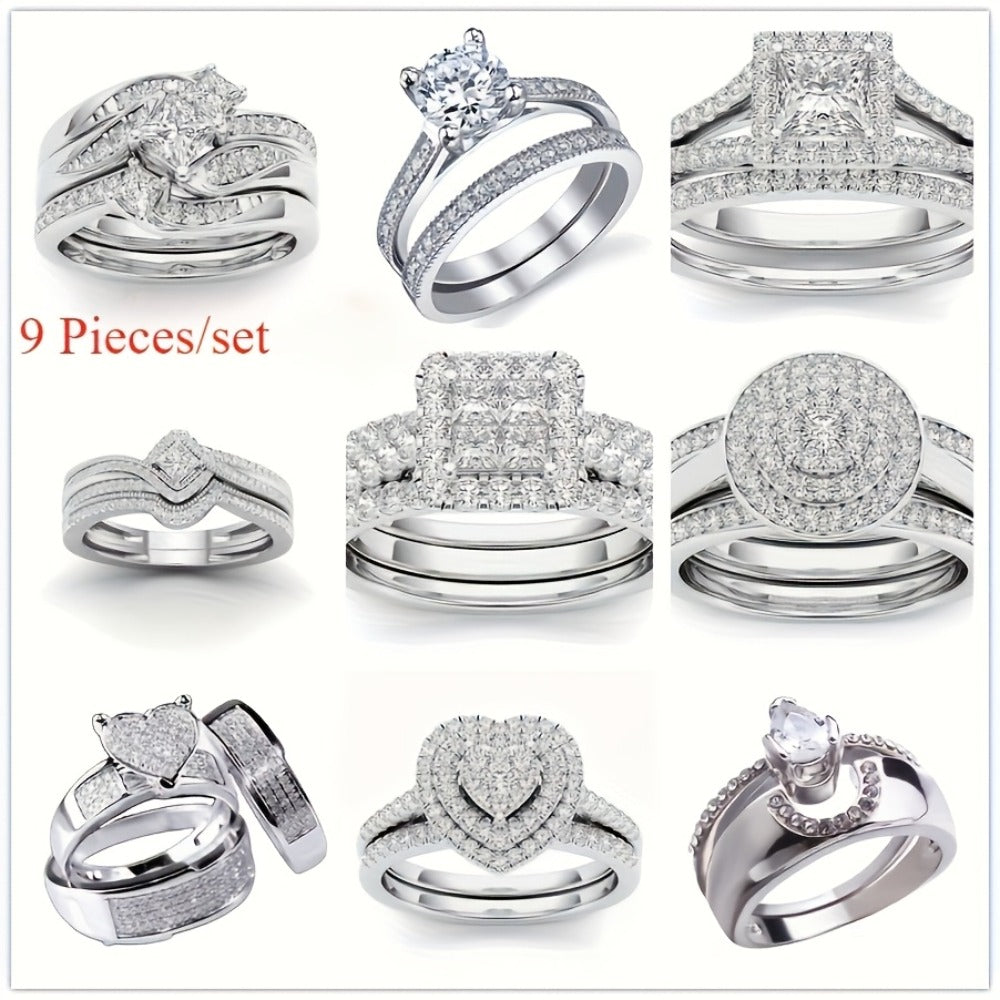 Stackable Rings for Women - Wedding Ring Set for 9pcs - Princess Bridal Engagement with Synthetic - main product view