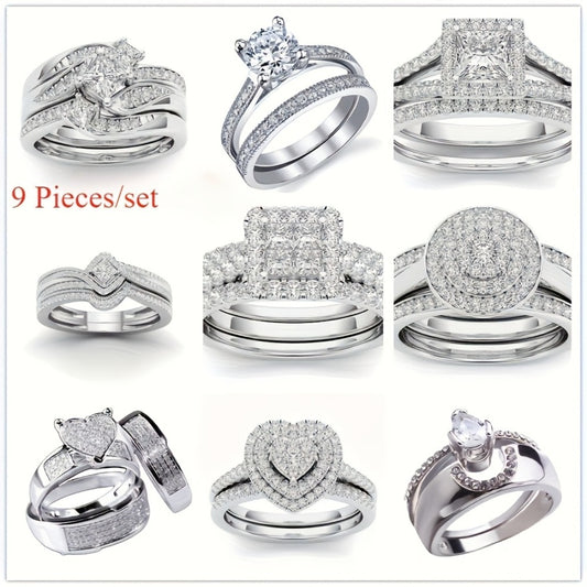 Stackable Rings for Women - Wedding Ring Set for 9pcs - Princess Bridal Engagement with Synthetic - main product view