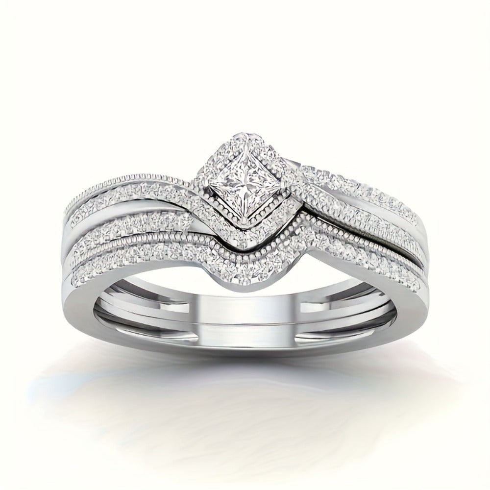 Stackable Rings for Women - Wedding Ring Set for 9pcs - Princess Bridal Engagement with Synthetic - product detail view 5