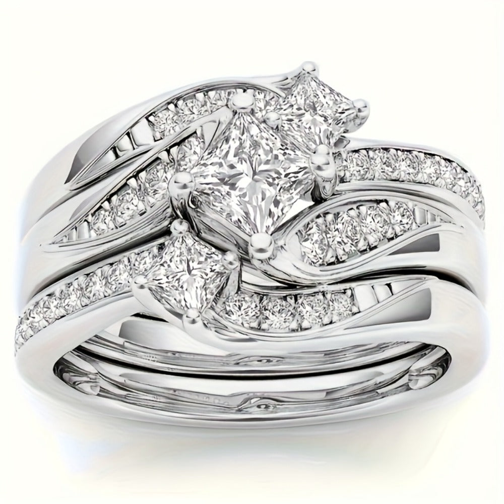 Stackable Rings for Women - Wedding Ring Set for 9pcs - Princess Bridal Engagement with Synthetic - product detail view 6