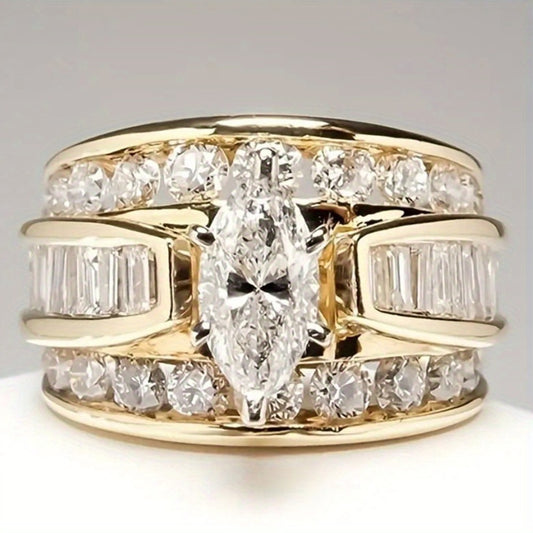 Stackable Rings for Women - Wide Band Ring Set 2Pcs for - Vintage Elegant Engagement Ring Set, Silver - main product view