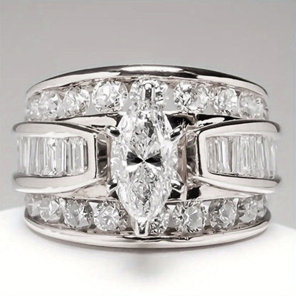 Stackable Rings for Women - Wide Band Ring Set 2Pcs for - Vintage Elegant Engagement Ring Set, Silver - product detail view 2