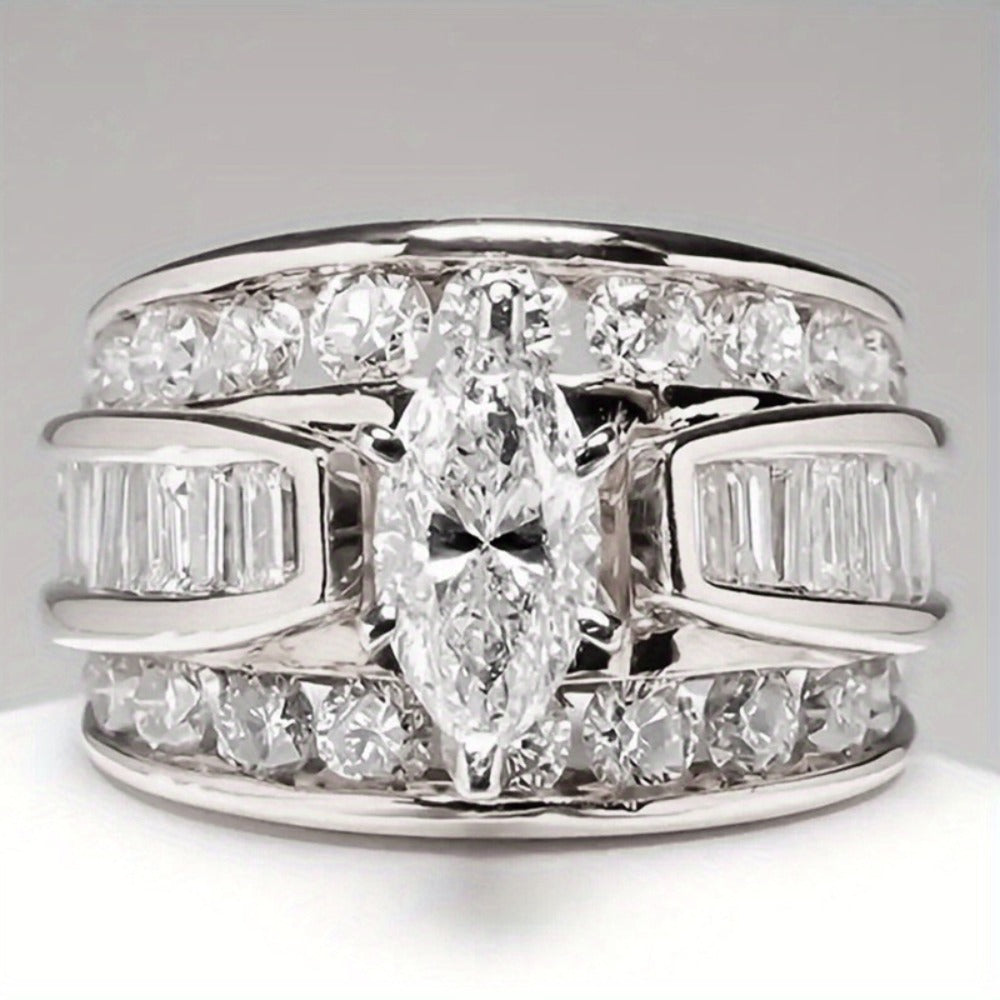 Stackable Rings for Women - Wide Band Ring Set 2Pcs for - Vintage Elegant Engagement Ring Set, Silver - product detail view 3