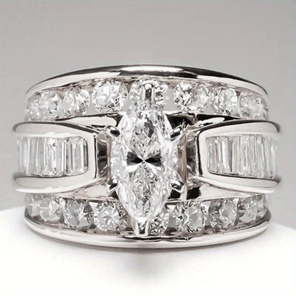 Stackable Rings for Women - Wide Band Ring Set 2Pcs for - Vintage Elegant Engagement Ring Set, Silver - product detail view 9