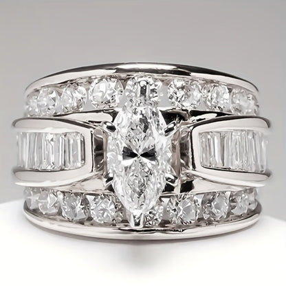 Stackable Rings for Women - Wide Band Ring Set 2Pcs for - Vintage Elegant Engagement Ring Set, Silver - product detail view