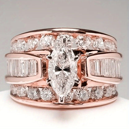 Stackable Rings for Women - Wide Band Ring Set 2Pcs for - Vintage Elegant Engagement Ring Set, Silver - product detail view
