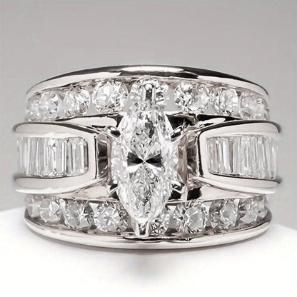 Stackable Rings for Women - Wide Band Ring Set 2Pcs for - Vintage Elegant Engagement Ring Set, Silver - product detail view