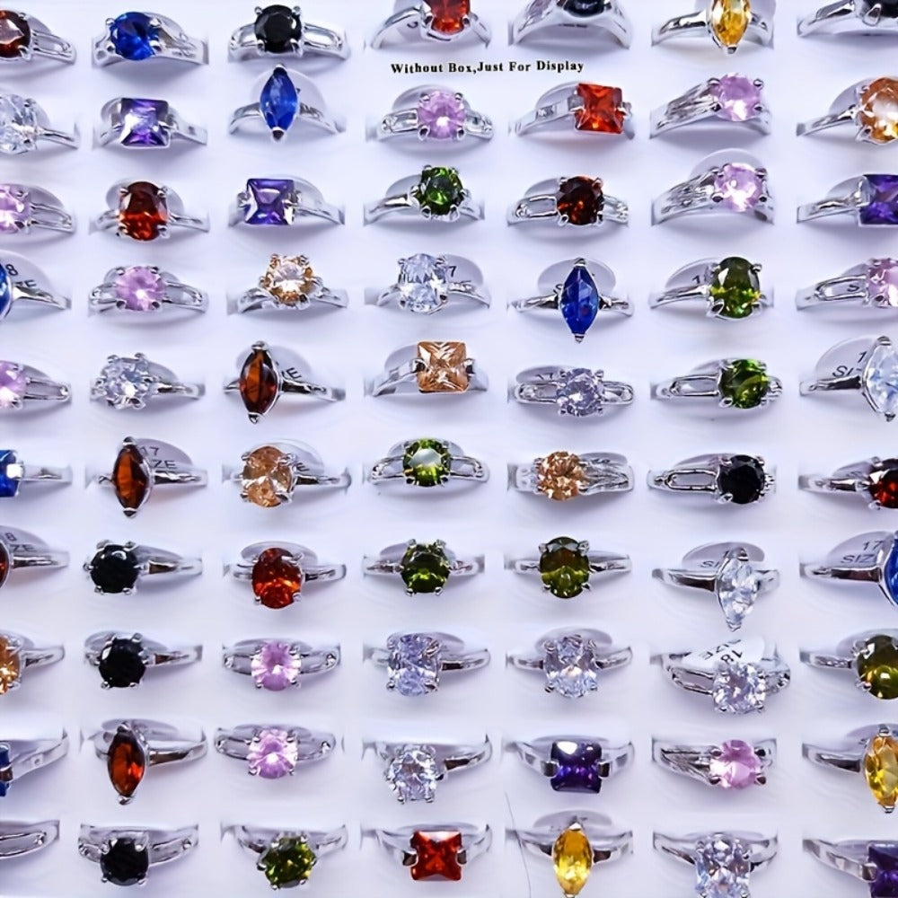 Stackable Rings for Women - Zirconia Geometric Ring Set 25pcs Shimmering in Gold & Silver, Multi-Color - product detail view