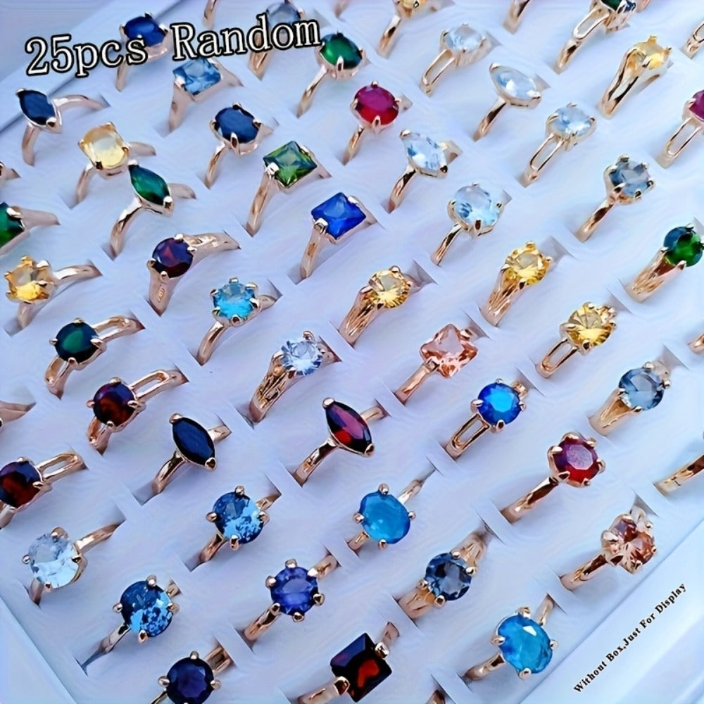 Stackable Rings for Women - Zirconia Geometric Ring Set 25pcs Shimmering in Gold & Silver, Multi-Color - product detail view