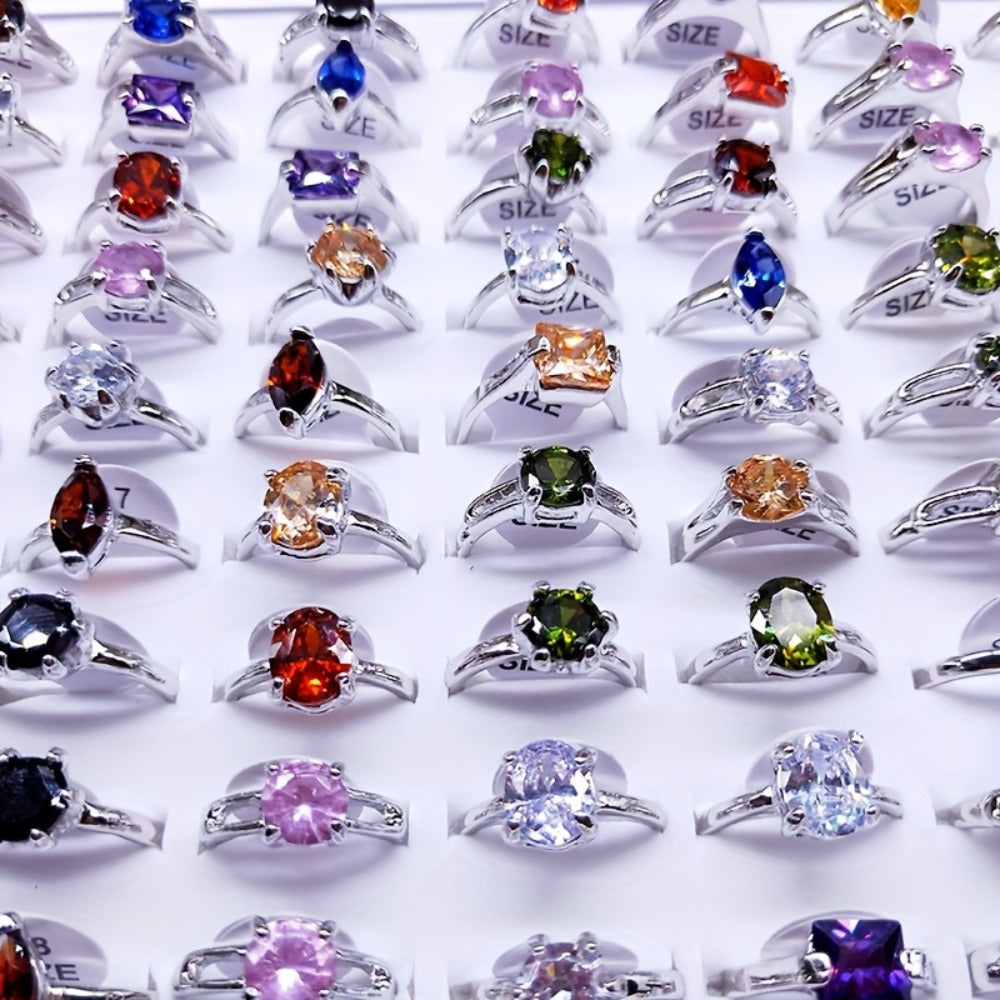 Stackable Rings for Women - Zirconia Geometric Ring Set 25pcs Shimmering in Gold & Silver, Multi-Color - product detail view