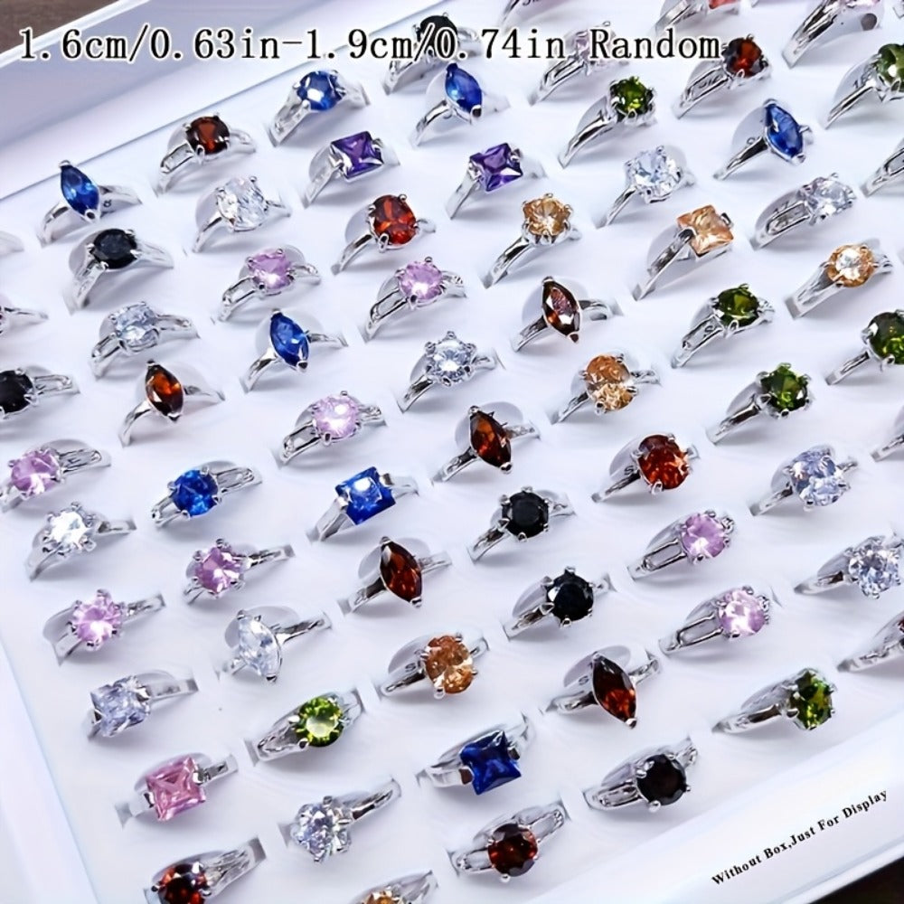 Stackable Rings for Women - Zirconia Geometric Ring Set 25pcs Shimmering in Gold & Silver, Multi-Color - product detail view