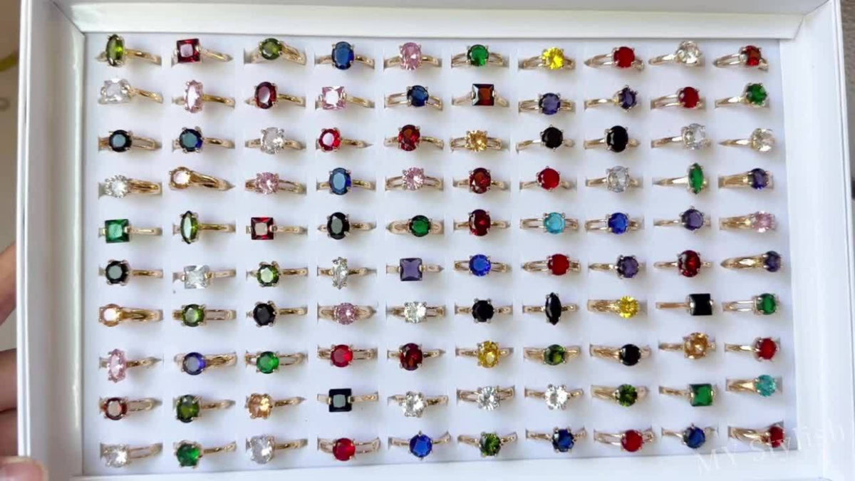 Stackable Rings for Women - Zirconia Geometric Ring Set 25pcs Shimmering in Gold & Silver, Multi-Color - product detail view