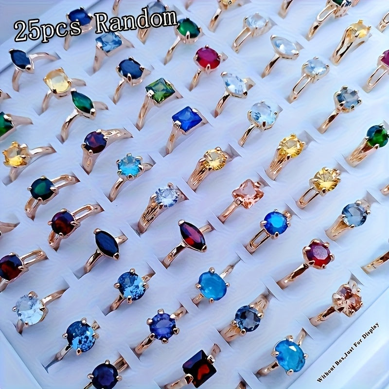Stackable Rings for Women - Zirconia Geometric Ring Set 25pcs Shimmering in Gold & Silver, Multi-Color - product detail view