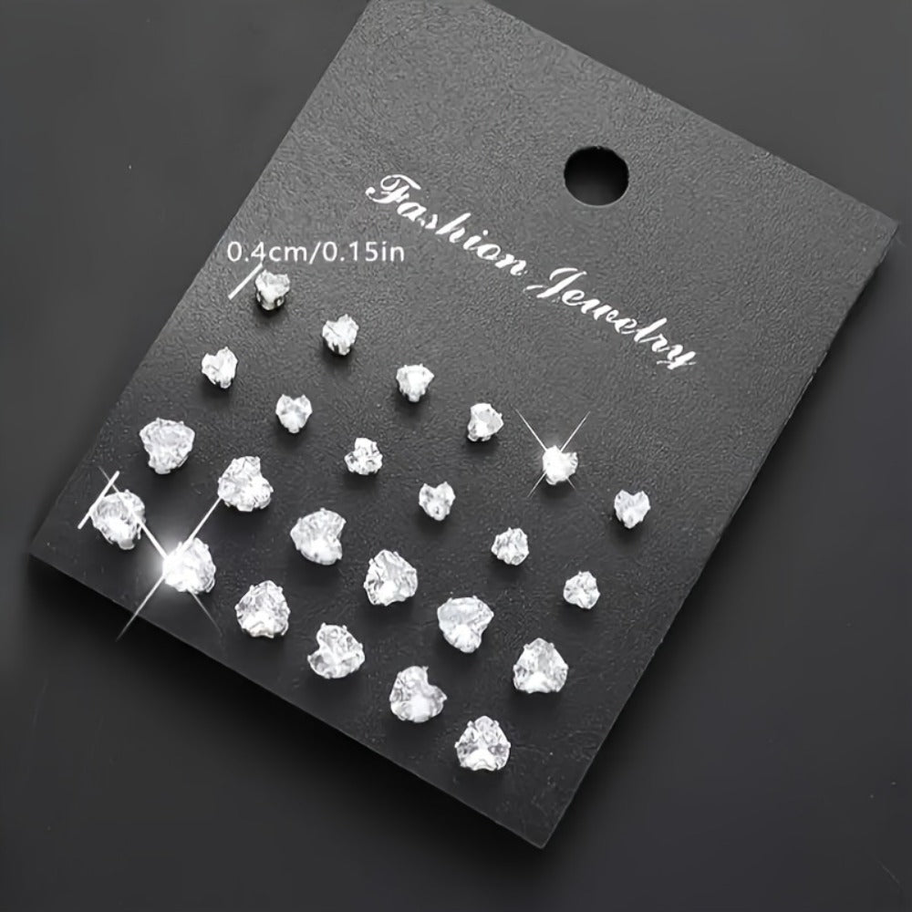 Stud Earrings for Women - 925 Silver Stud Set, 36 Assorted Pairs - size chart 0.4cm/0.15in