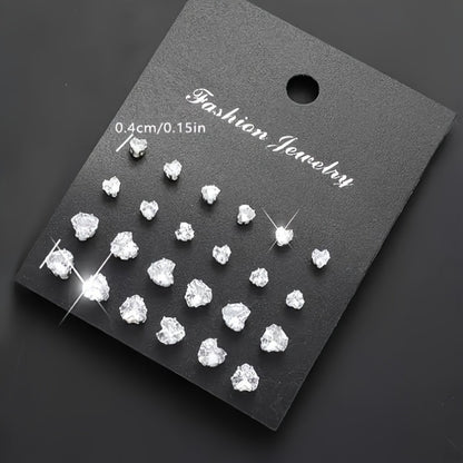 Stud Earrings for Women - 925 Silver Stud Set, 36 Assorted Pairs - size chart 0.4cm/0.15in