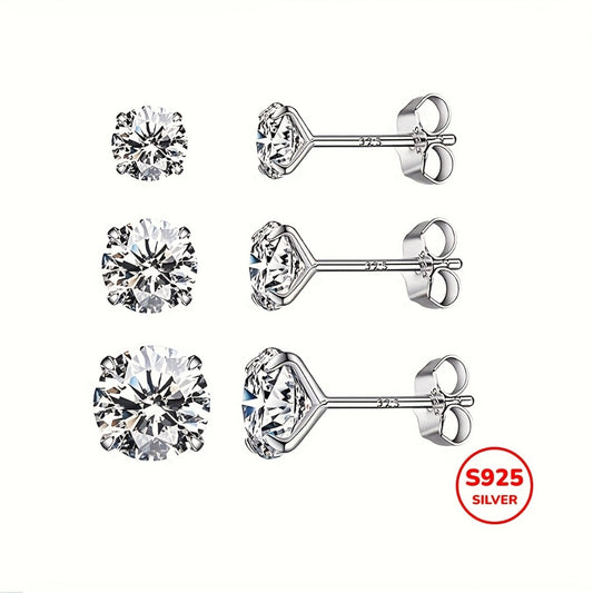Stud Earrings for Women - 925 Sterling Silver Round Set 3 Pairs 4mm 5mm 6mm Hypoallergenic - main product view