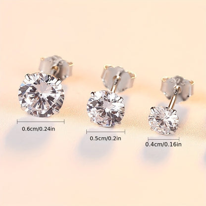 Stud Earrings for Women - 925 Sterling Silver Round Set 3 Pairs 4mm 5mm 6mm Hypoallergenic - product detail view 2