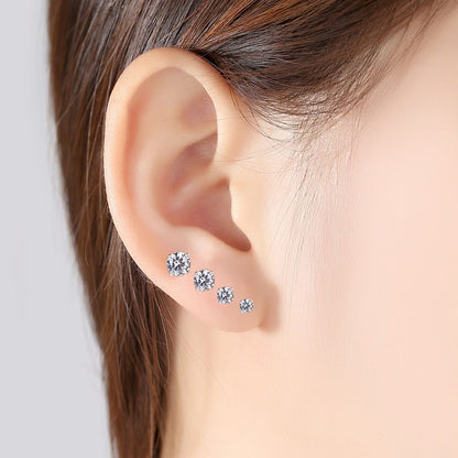 Stud Earrings for Women - 925 Sterling Silver Round Set 3 Pairs 4mm 5mm 6mm Hypoallergenic - product detail view 4
