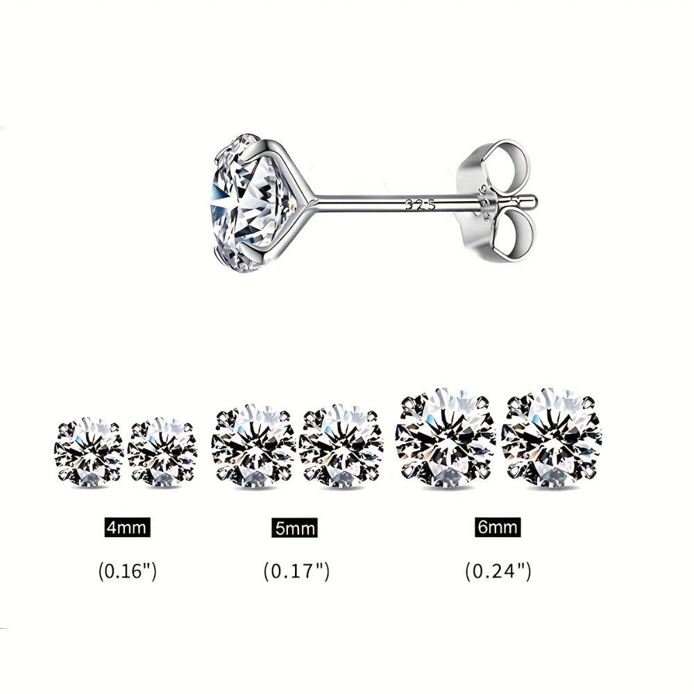 Stud Earrings for Women - 925 Sterling Silver Round Set 3 Pairs 4mm 5mm 6mm Hypoallergenic - product detail view 6