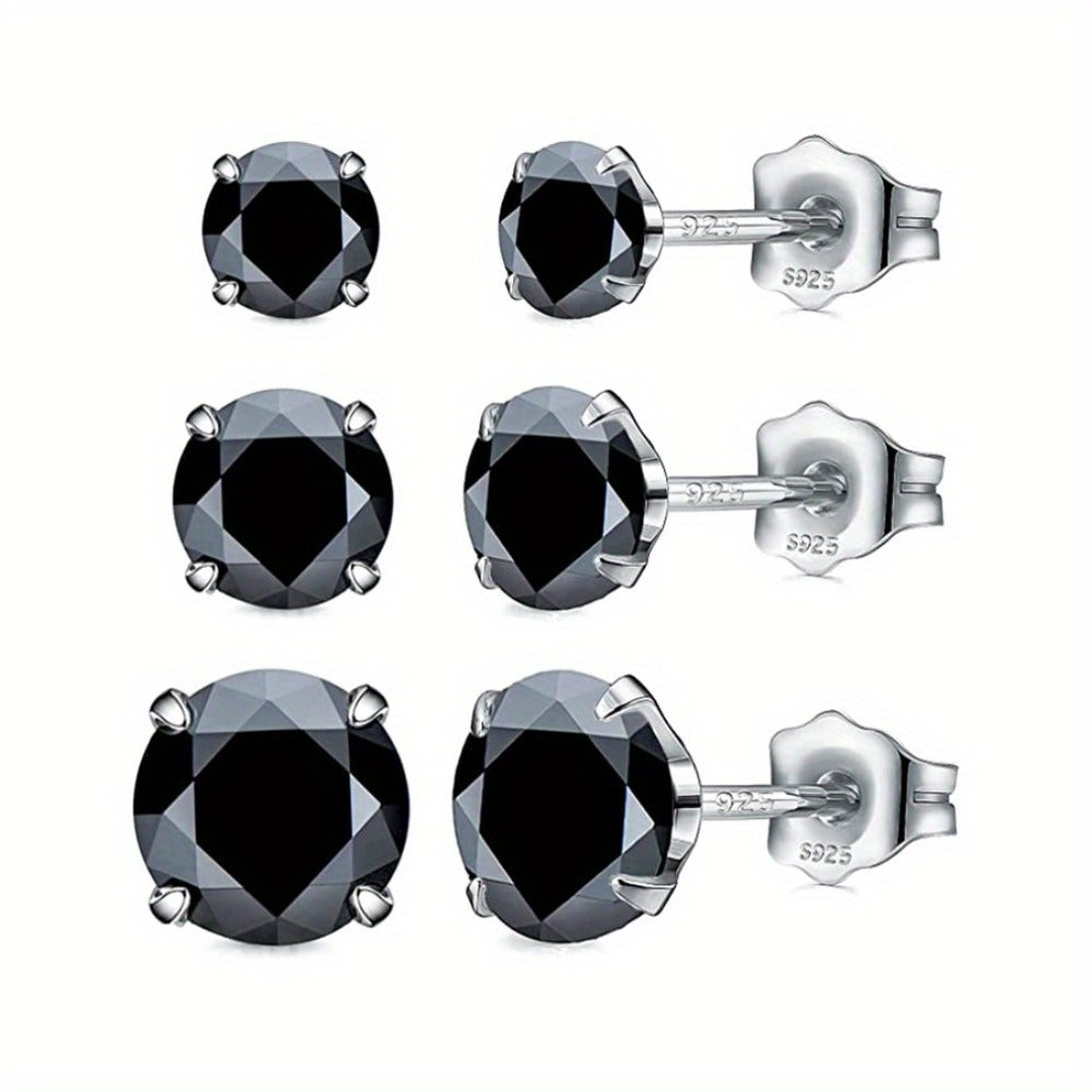 Stud Earrings for Women - 925 Sterling Silver Round Set 3 Pairs 4mm 5mm 6mm Hypoallergenic - product detail view 7
