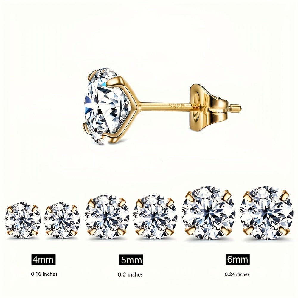 Stud Earrings for Women - 925 Sterling Silver Round Set 3 Pairs 4mm 5mm 6mm Hypoallergenic - product detail view 9