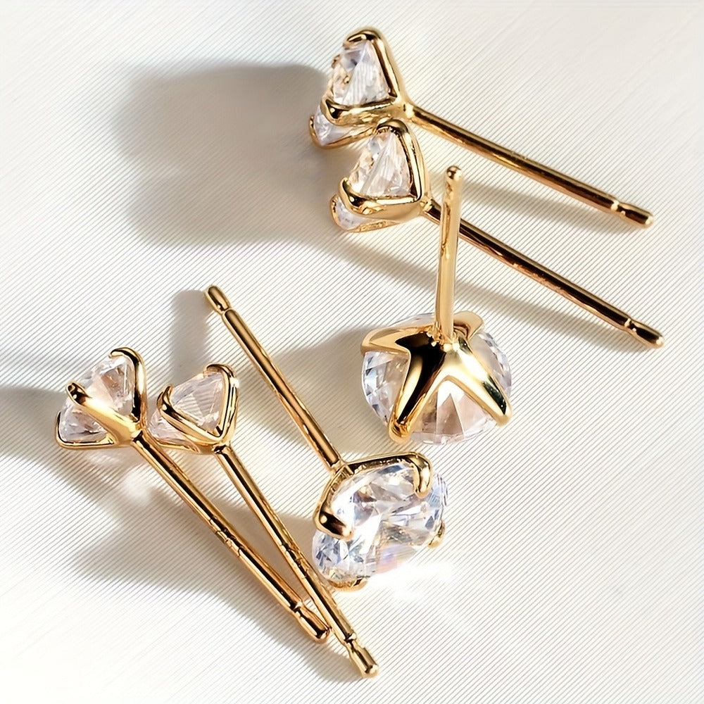 Stud Earrings for Women - 925 Sterling Silver Round Set 3 Pairs 4mm 5mm 6mm Hypoallergenic - product detail view 10