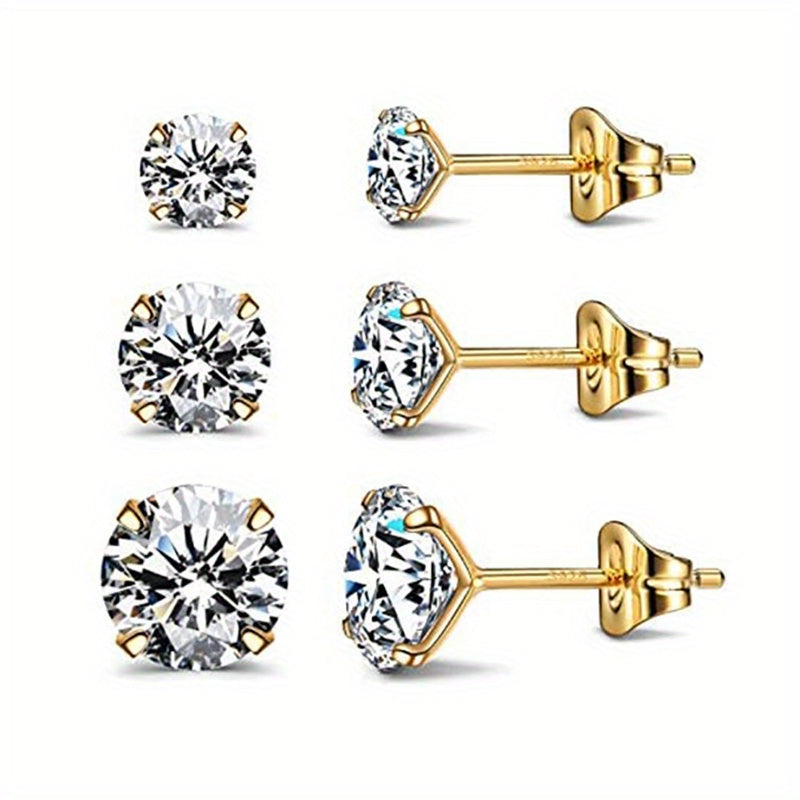 Stud Earrings for Women - 925 Sterling Silver Round Set 3 Pairs 4mm 5mm 6mm Hypoallergenic - product detail view 15
