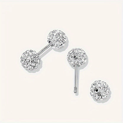 Stud Earrings for Women - 925 Sterling Silver Zirconia Ball Set 4 Pieces Spherical CZ Inlay for - product detail view 2