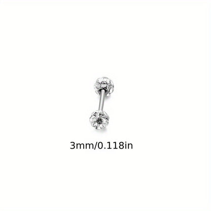 Stud Earrings for Women - 925 Sterling Silver Zirconia Ball Set 4 Pieces Spherical CZ Inlay for - product detail view 8